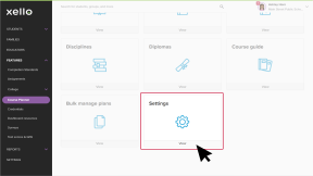 Course Planner page with Settings tile highlighted